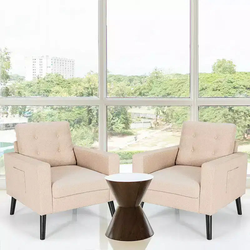 Costway Set of 2 Upholstered Accent Chair Single Sofa Armchair w/ Wooden Legs