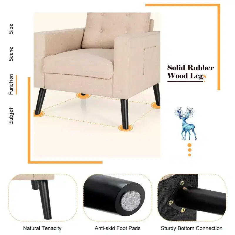 Costway Set of 2 Upholstered Accent Chair Single Sofa Armchair w/ Wooden Legs