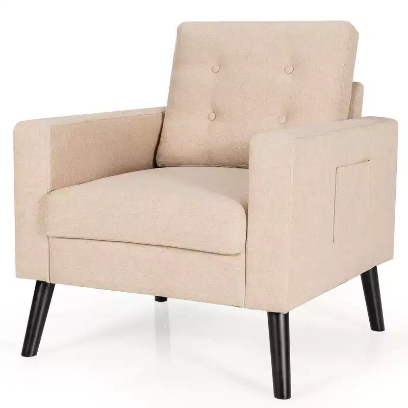 Costway Set of 2 Upholstered Accent Chair Single Sofa Armchair w/ Wooden Legs