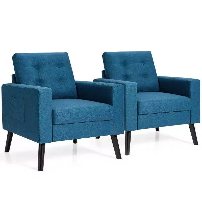 Costway Set of 2 Upholstered Accent Chair Single Sofa Armchair w/ Wooden Legs