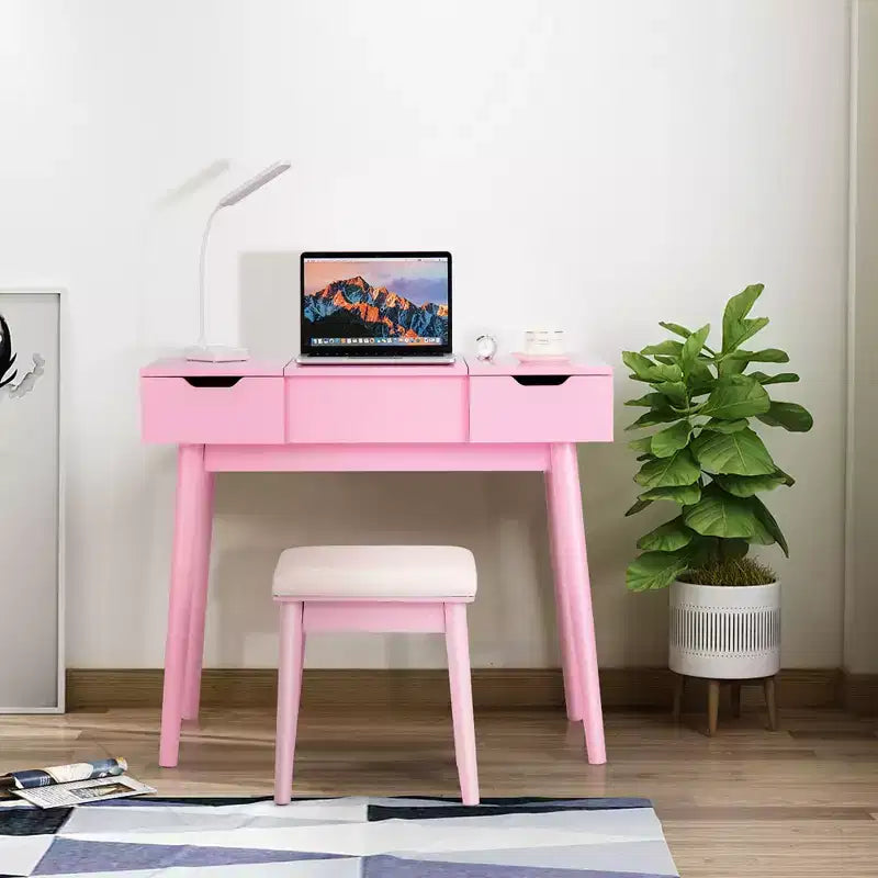 Costway Vanity Table Set w/ Flip Top Mirror Drawers 9 Dividers Makeup Writing Desk