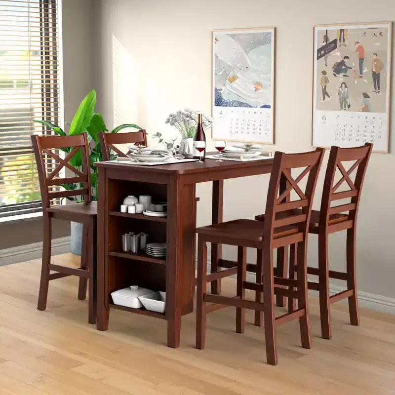 Costway Set of 4 Bar Stools 24'' Counter Height Chairs w/ Rubber Wood Legs Walnut