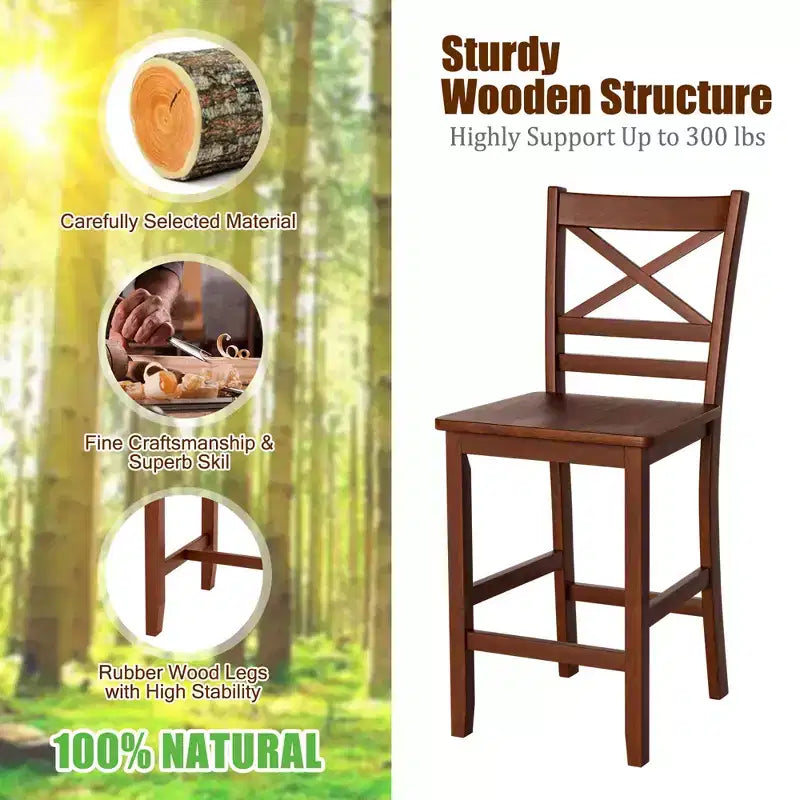 Costway Set of 4 Bar Stools 24'' Counter Height Chairs w/ Rubber Wood Legs Walnut
