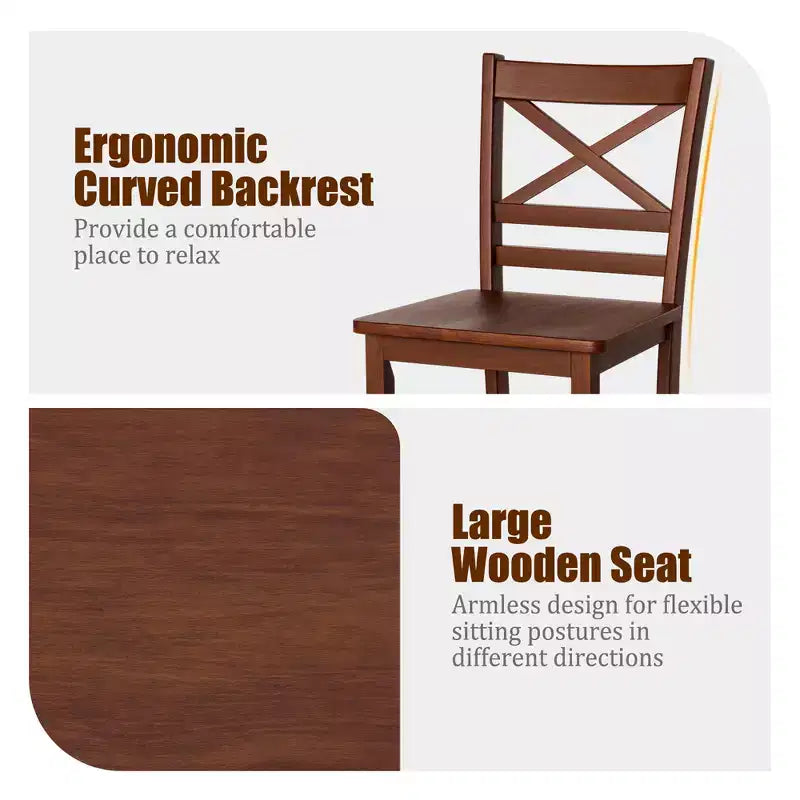 Costway Set of 4 Bar Stools 24'' Counter Height Chairs w/ Rubber Wood Legs Walnut