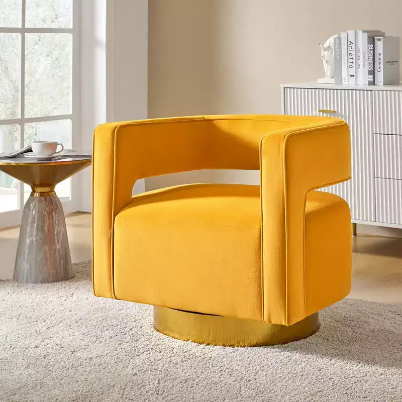 Velvet Edise Swivel Barrel Chair Living Room Accent Chair with Metal Base | Karat Home