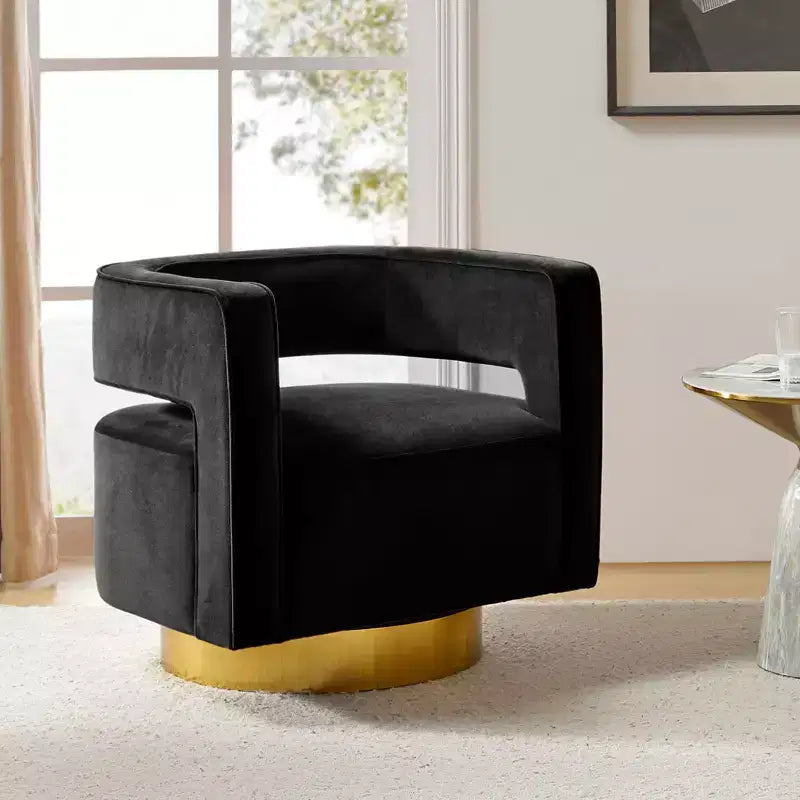 Velvet Edise Swivel Barrel Chair Living Room Accent Chair with Metal Base | Karat Home