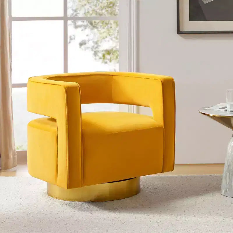 Velvet Edise Swivel Barrel Chair Living Room Accent Chair with Metal Base | Karat Home