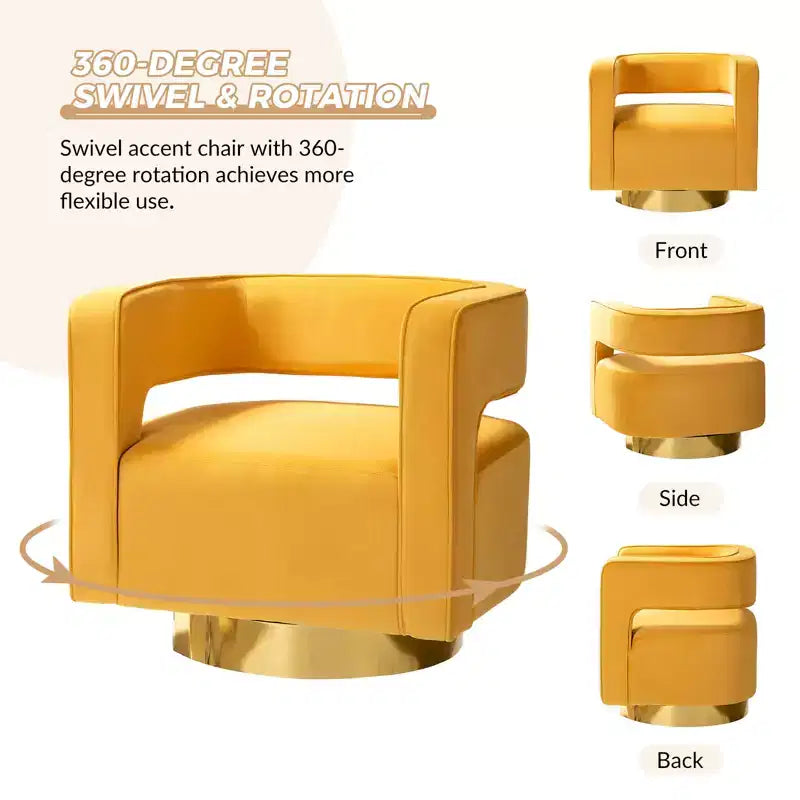 Velvet Edise Swivel Barrel Chair Living Room Accent Chair with Metal Base | Karat Home