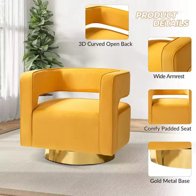 Velvet Edise Swivel Barrel Chair Living Room Accent Chair with Metal Base | Karat Home