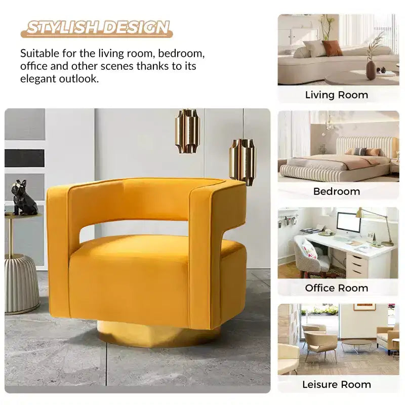 Velvet Edise Swivel Barrel Chair Living Room Accent Chair with Metal Base | Karat Home