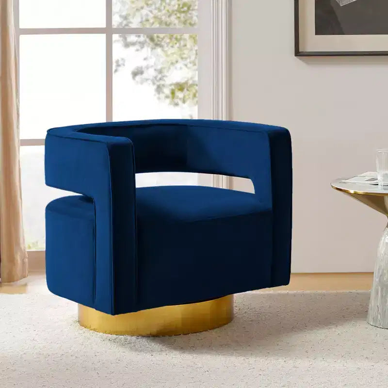 Velvet Edise Swivel Barrel Chair Living Room Accent Chair with Metal Base | Karat Home