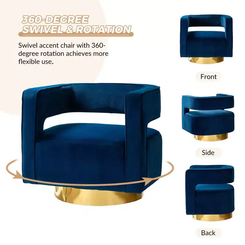 Velvet Edise Swivel Barrel Chair Living Room Accent Chair with Metal Base | Karat Home