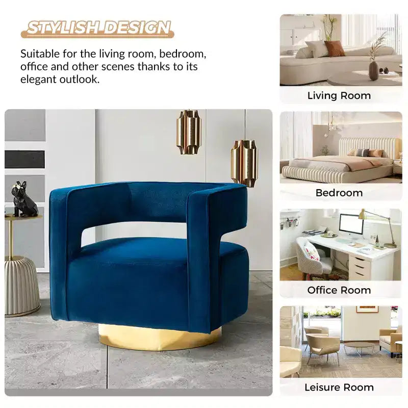 Velvet Edise Swivel Barrel Chair Living Room Accent Chair with Metal Base | Karat Home