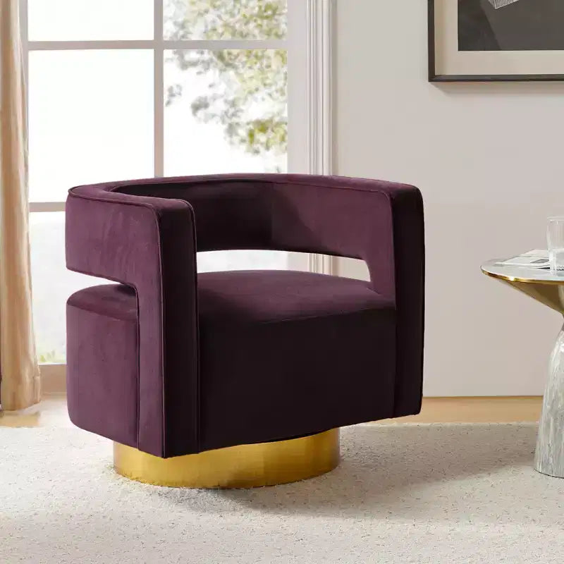 Velvet Edise Swivel Barrel Chair Living Room Accent Chair with Metal Base | Karat Home