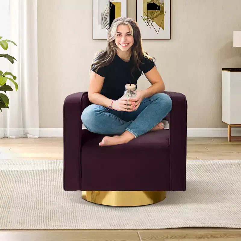 Velvet Edise Swivel Barrel Chair Living Room Accent Chair with Metal Base | Karat Home