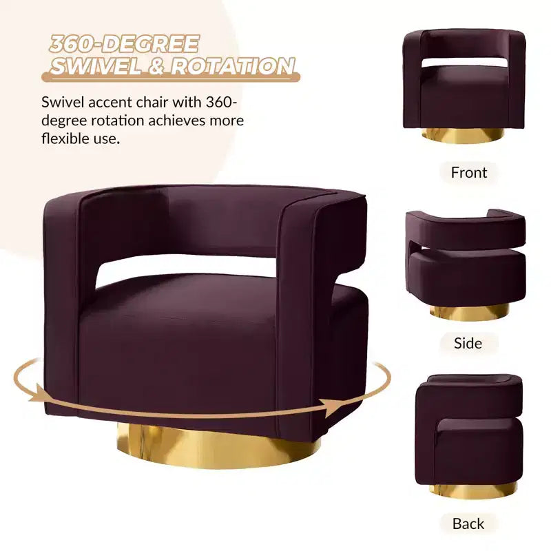 Velvet Edise Swivel Barrel Chair Living Room Accent Chair with Metal Base | Karat Home