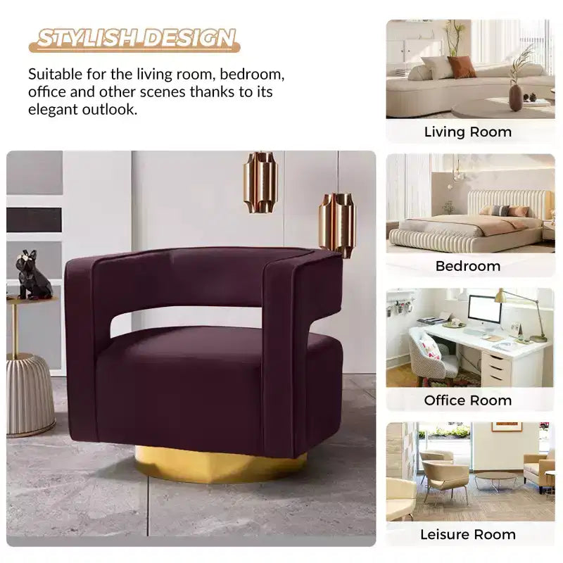 Velvet Edise Swivel Barrel Chair Living Room Accent Chair with Metal Base | Karat Home