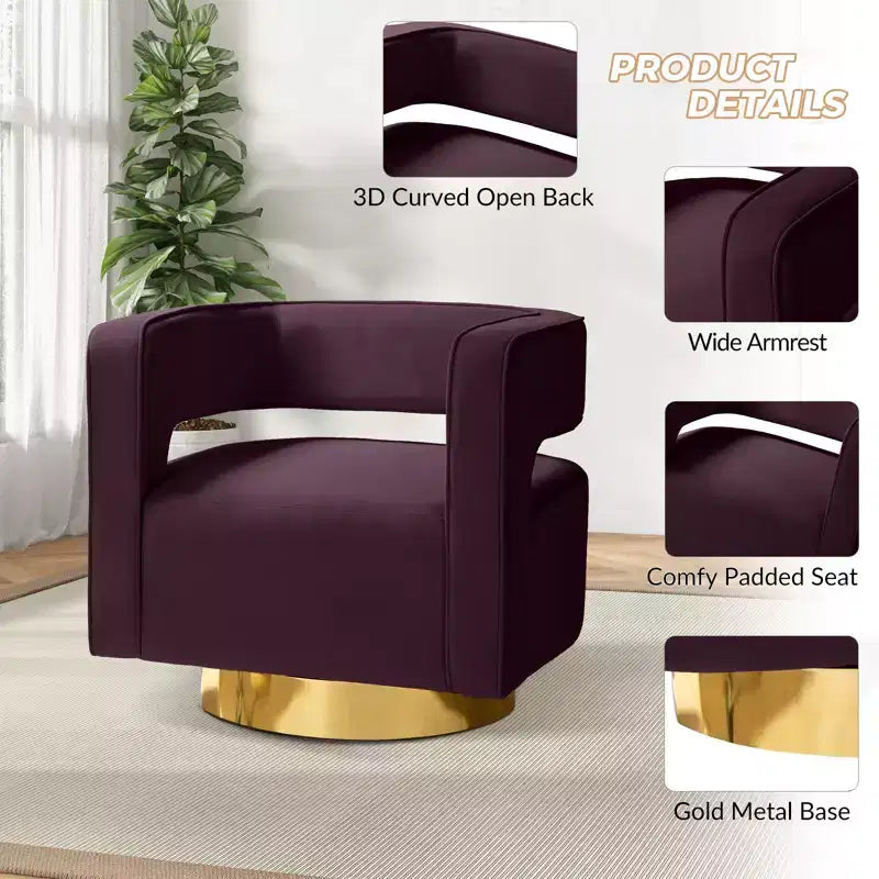 Velvet Edise Swivel Barrel Chair Living Room Accent Chair with Metal Base | Karat Home