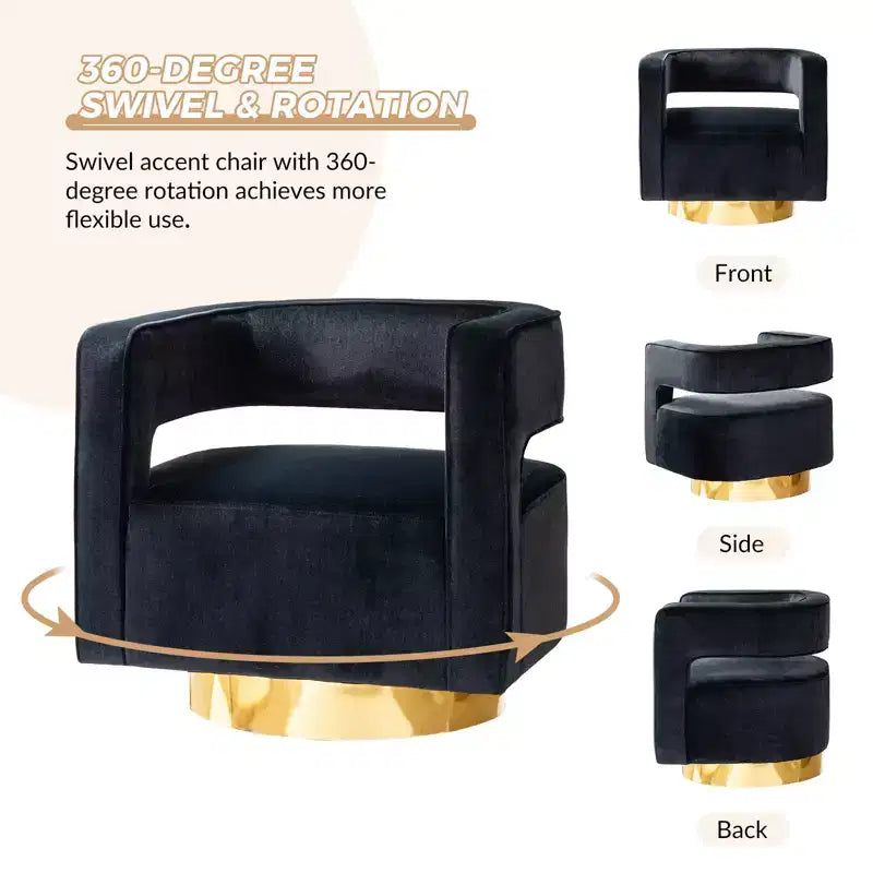 Velvet Edise Swivel Barrel Chair Living Room Accent Chair with Metal Base | Karat Home