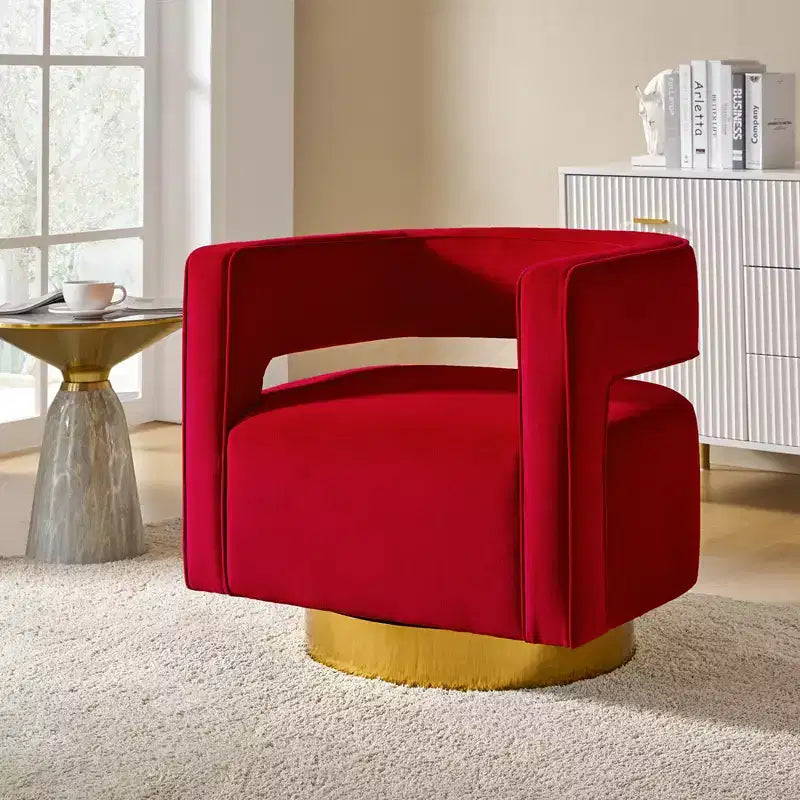Velvet Edise Swivel Barrel Chair Living Room Accent Chair with Metal Base | Karat Home