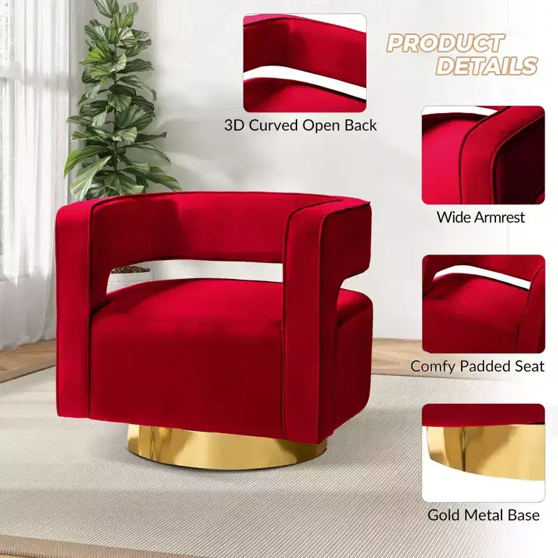 Velvet Edise Swivel Barrel Chair Living Room Accent Chair with Metal Base | Karat Home