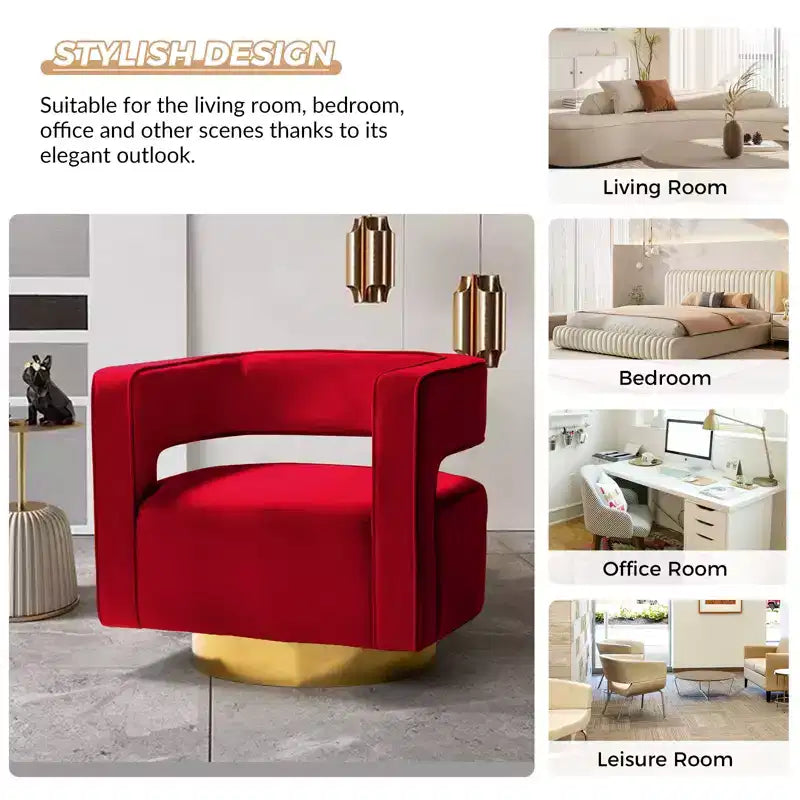 Velvet Edise Swivel Barrel Chair Living Room Accent Chair with Metal Base | Karat Home