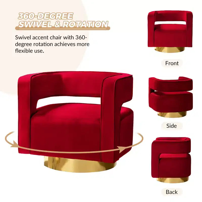 Velvet Edise Swivel Barrel Chair Living Room Accent Chair with Metal Base | Karat Home