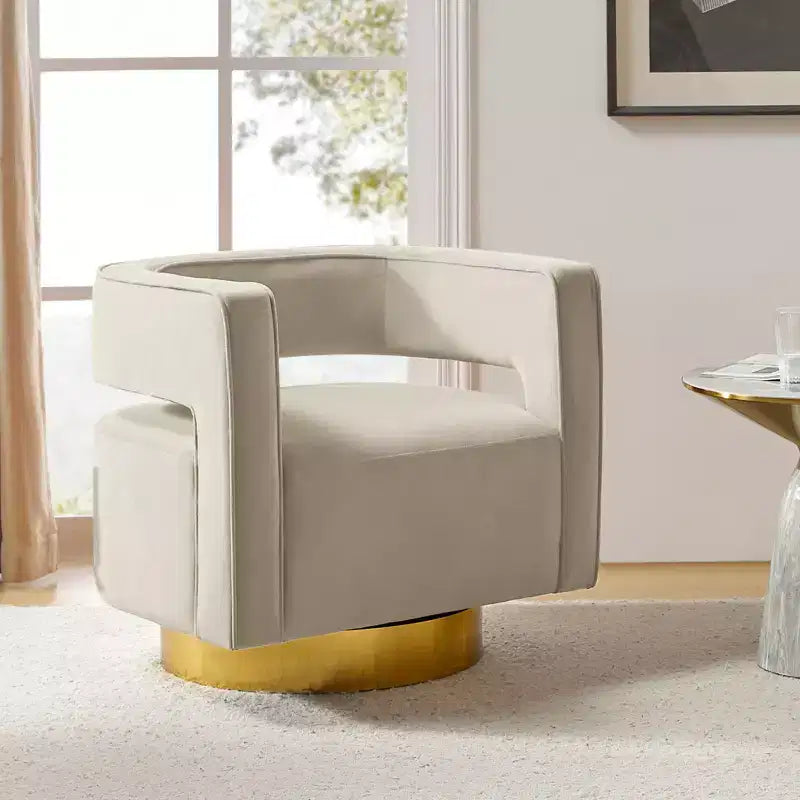 Velvet Edise Swivel Barrel Chair Living Room Accent Chair with Metal Base | Karat Home