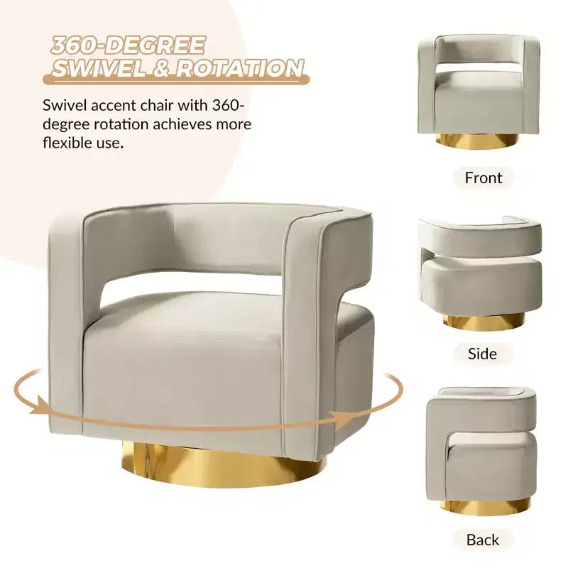 Velvet Edise Swivel Barrel Chair Living Room Accent Chair with Metal Base | Karat Home
