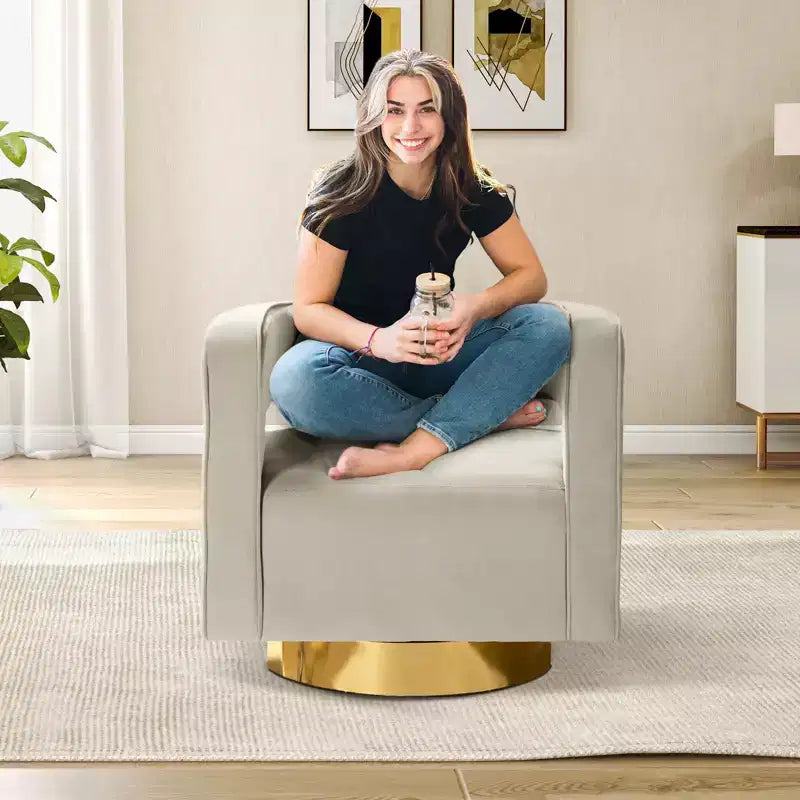 Velvet Edise Swivel Barrel Chair Living Room Accent Chair with Metal Base | Karat Home