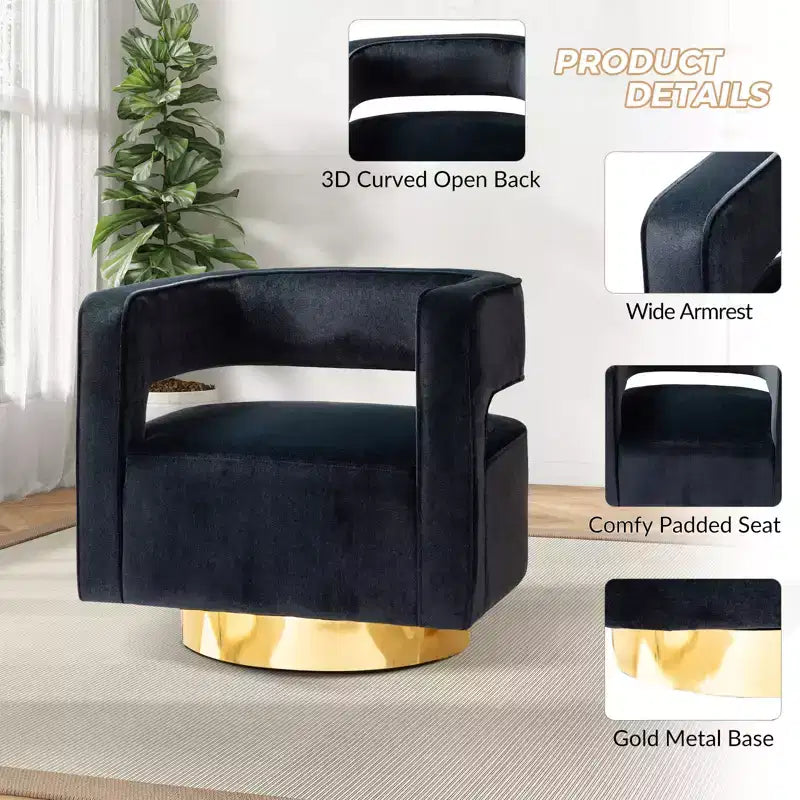 Velvet Edise Swivel Barrel Chair Living Room Accent Chair with Metal Base | Karat Home