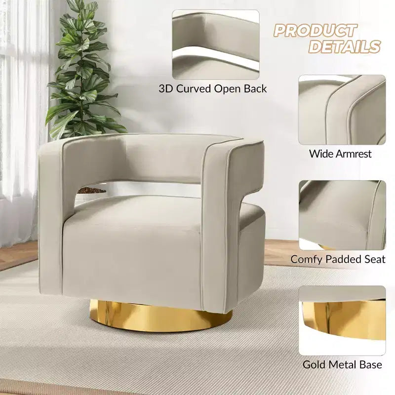 Velvet Edise Swivel Barrel Chair Living Room Accent Chair with Metal Base | Karat Home