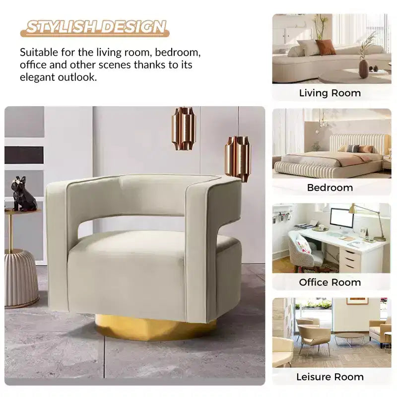 Velvet Edise Swivel Barrel Chair Living Room Accent Chair with Metal Base | Karat Home