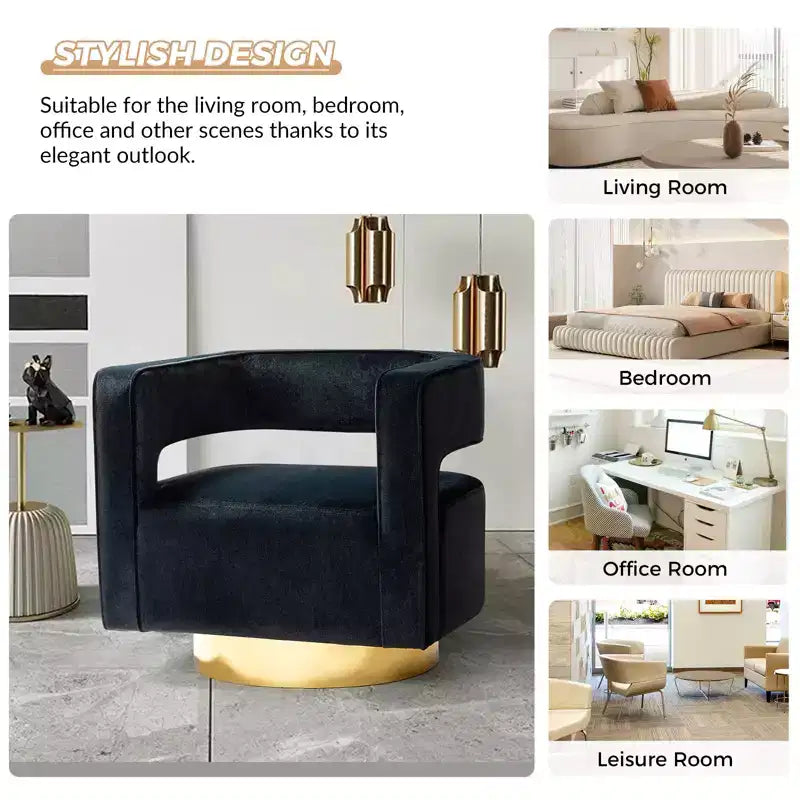 Velvet Edise Swivel Barrel Chair Living Room Accent Chair with Metal Base | Karat Home
