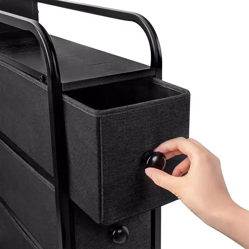 REAHOME 4 Drawer Vertical Steel Frame Storage Organizer Narrow Tower Dresser with Waterproof, Adjustable Feet, and Wall Safety Attachment, Black/Grey