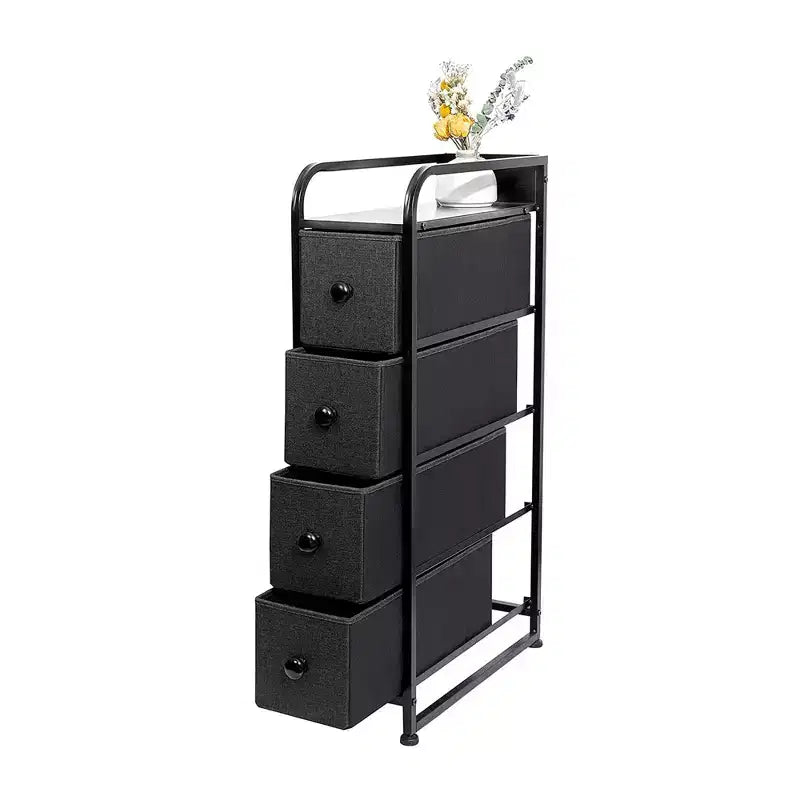 REAHOME 4 Drawer Vertical Steel Frame Storage Organizer Narrow Tower Dresser with Waterproof, Adjustable Feet, and Wall Safety Attachment, Black/Grey