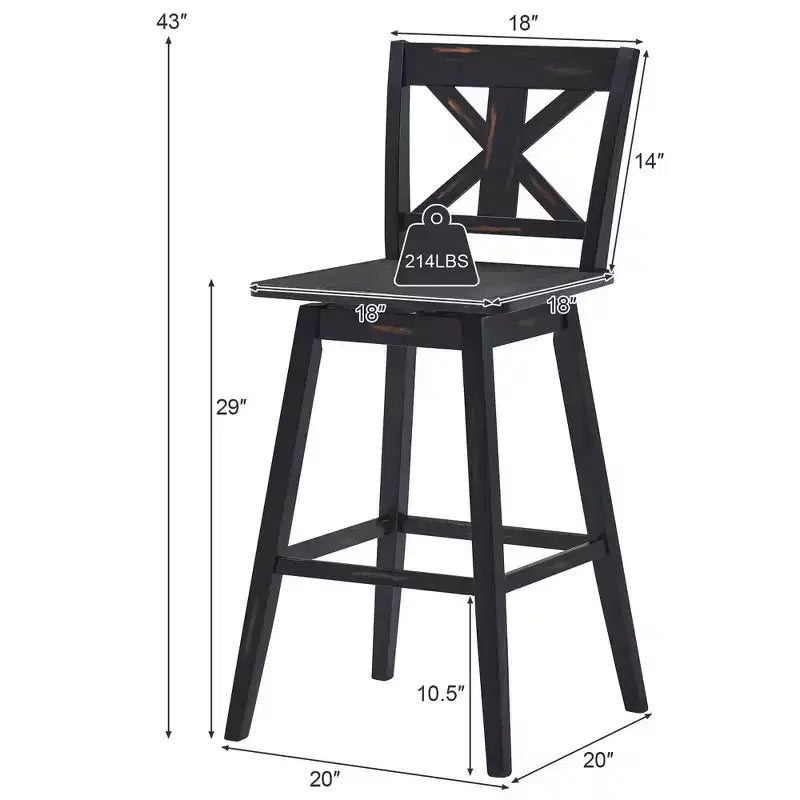 Costway Set of 2 Bar Stools Swivel Pub Height Chairs w/ Rubber Wood Legs White\Black