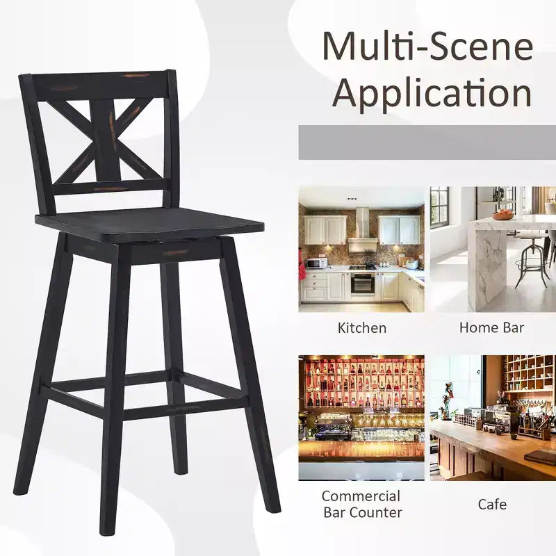 Costway Set of 2 Bar Stools Swivel Pub Height Chairs w/ Rubber Wood Legs White\Black