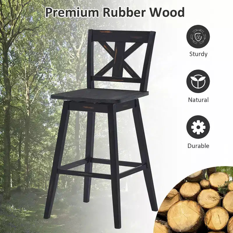 Costway Set of 2 Bar Stools Swivel Pub Height Chairs w/ Rubber Wood Legs White\Black