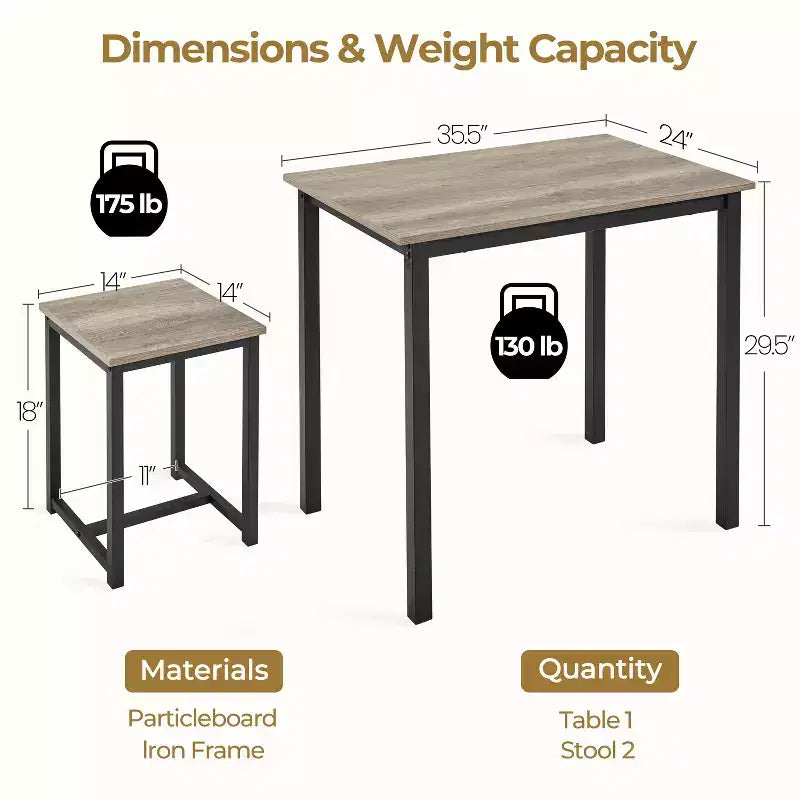 Yaheetech Industrial 3-Piece Space Saving Dining Table Set, for Kitchen, Dining Room