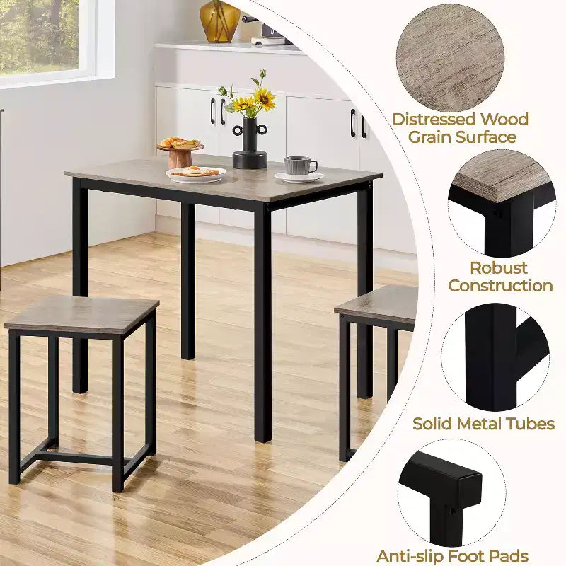 Yaheetech Industrial 3-Piece Space Saving Dining Table Set, for Kitchen, Dining Room