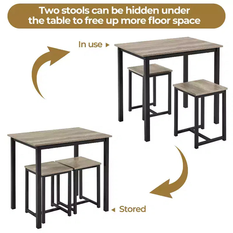 Yaheetech Industrial 3-Piece Space Saving Dining Table Set, for Kitchen, Dining Room