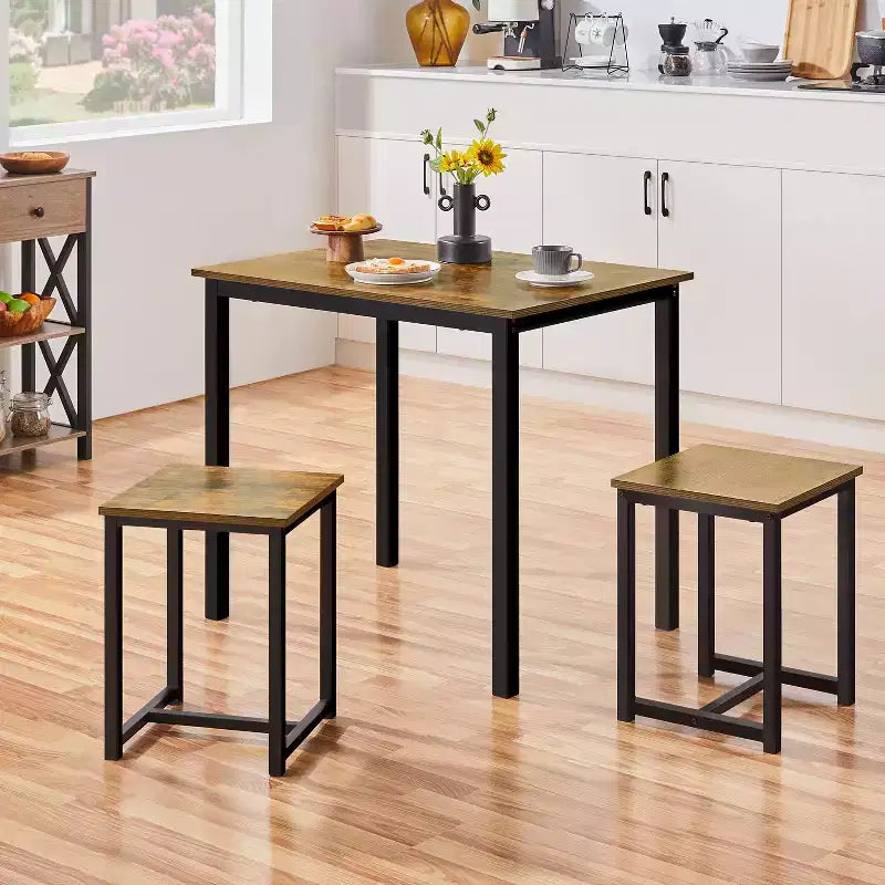 Yaheetech Industrial 3-Piece Space Saving Dining Table Set, for Kitchen, Dining Room