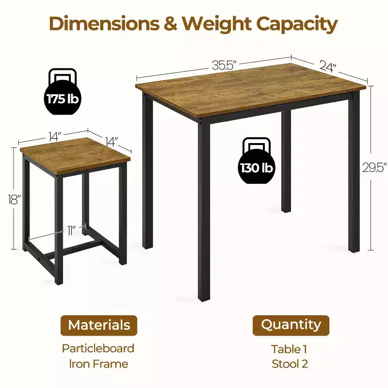 Yaheetech Industrial 3-Piece Space Saving Dining Table Set, for Kitchen, Dining Room