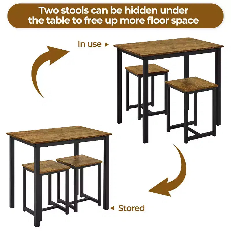 Yaheetech Industrial 3-Piece Space Saving Dining Table Set, for Kitchen, Dining Room