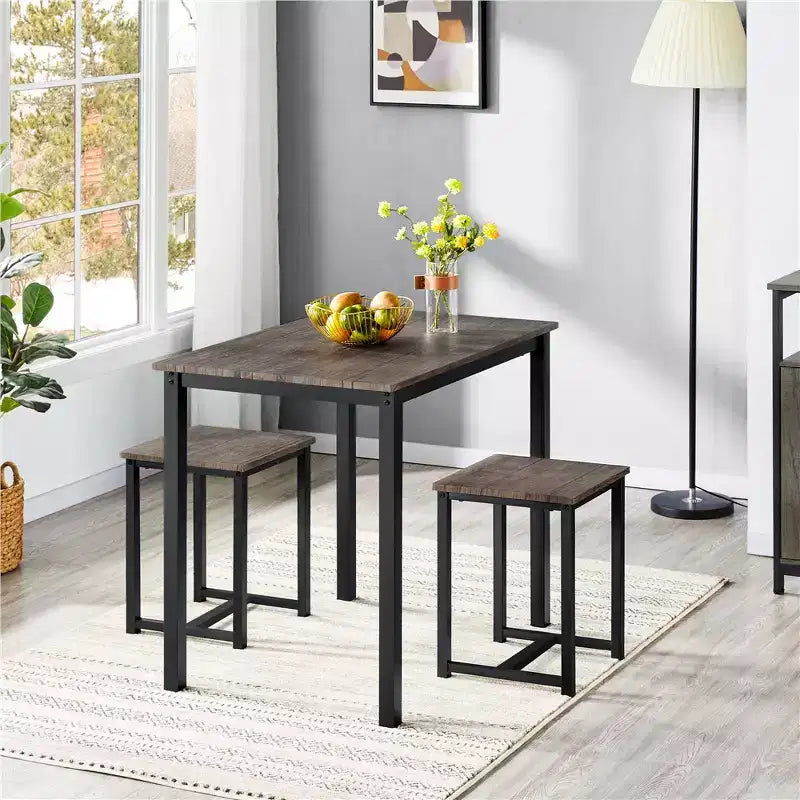 Yaheetech Industrial 3-Piece Space Saving Dining Table Set, for Kitchen, Dining Room