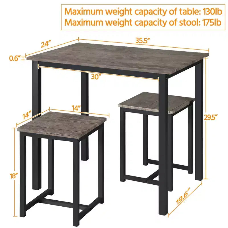 Yaheetech Industrial 3-Piece Space Saving Dining Table Set, for Kitchen, Dining Room
