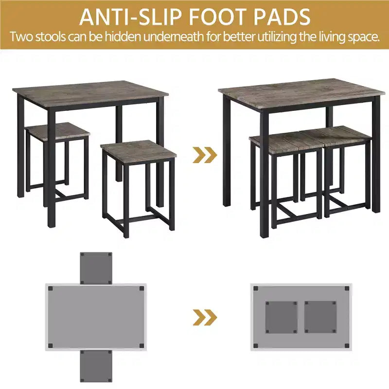 Yaheetech Industrial 3-Piece Space Saving Dining Table Set, for Kitchen, Dining Room