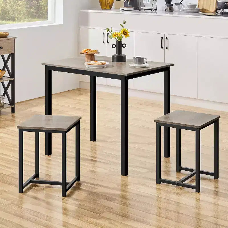 Yaheetech Industrial 3-Piece Space Saving Dining Table Set, for Kitchen, Dining Room