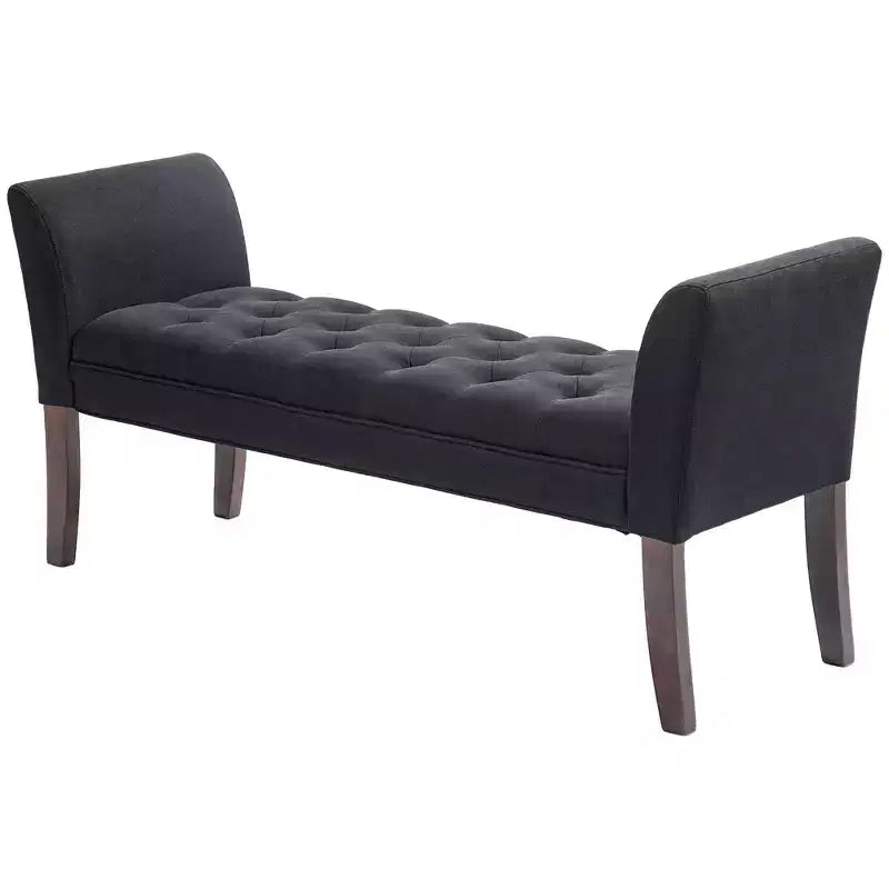 HOMCOM End of Bed Bench with Button Tufted Design, Upholstered Bench with Arms and Solid Wood Legs for Bedroom